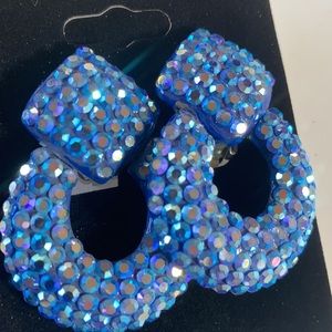 Amazing Vintage Swarovski Blue/Ab Crystal Earring Dome - NEW
